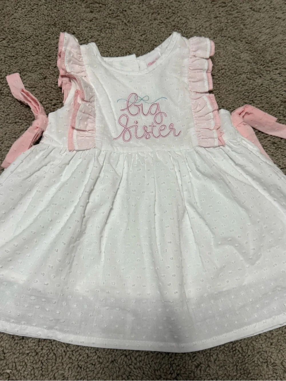 White & Pink 'Big Sister' Eyelet Toddler Dress